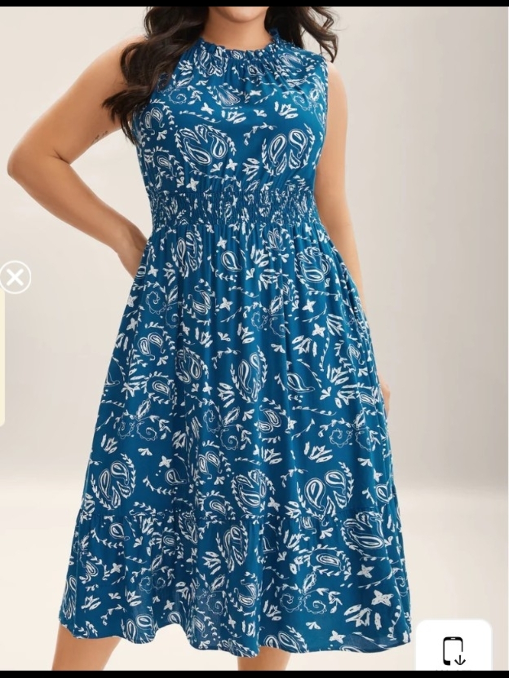BloomChic Blue Paisley Sleeveless Midi Dress
